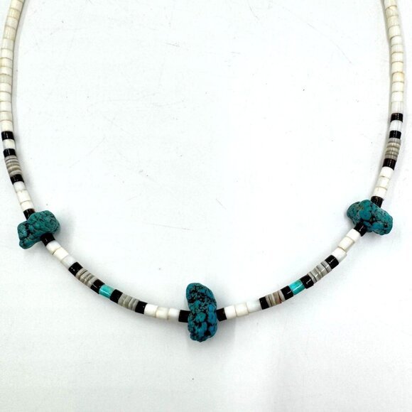 Vintage Beaded Southwestern Necklace With Turquoise Accents & Screw Clasp - 16" - Picture 1 of 7